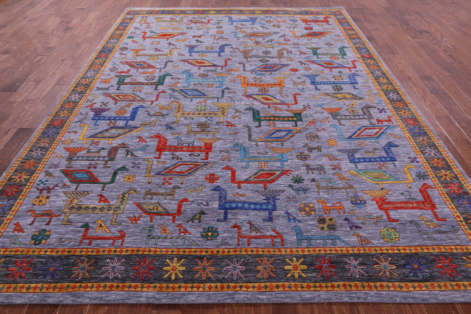 Grey Persian Fine Serapi Hand Knotted Wool Rug - 8' 11" X 11' 6" - Golden Nile
