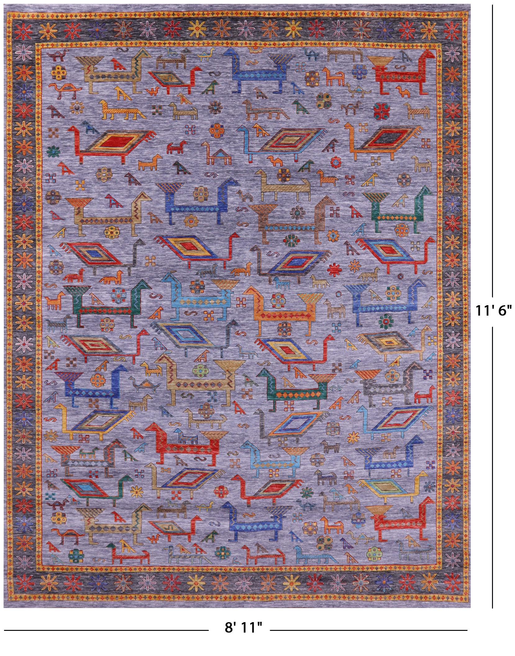 Grey Persian Fine Serapi Hand Knotted Wool Rug - 8' 11" X 11' 6" - Golden Nile