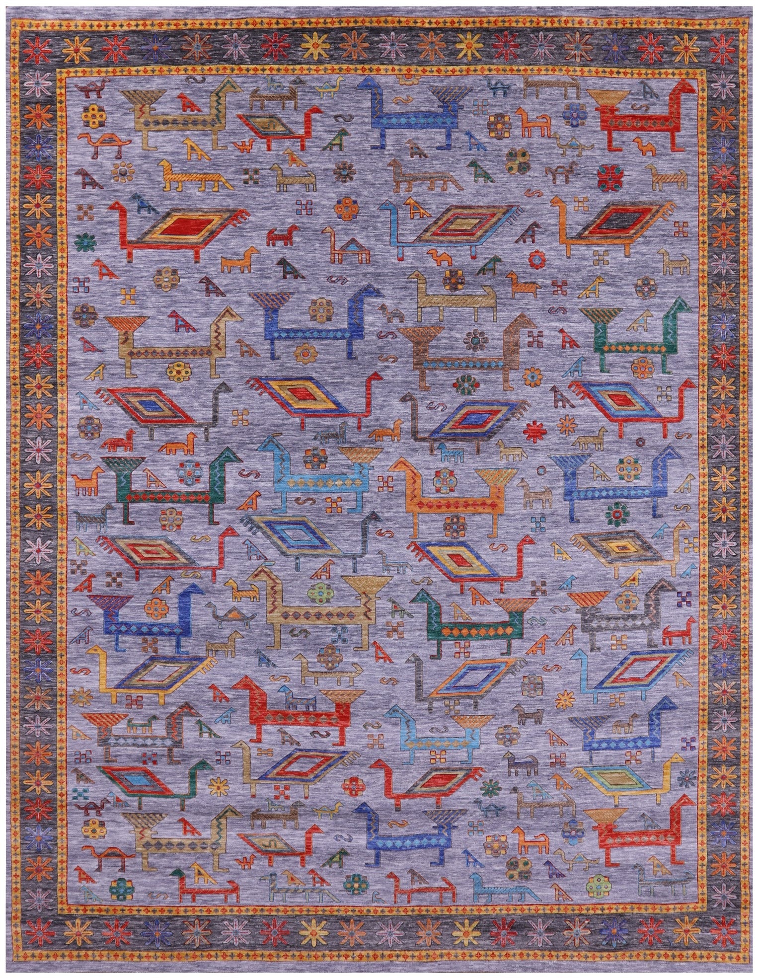 Grey Persian Fine Serapi Hand Knotted Wool Rug - 8' 11" X 11' 6" - Golden Nile