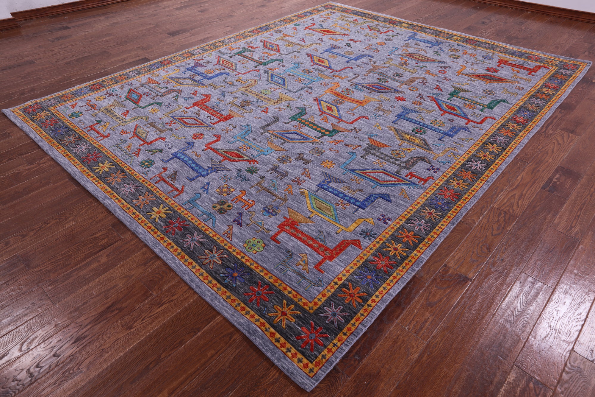 Grey Persian Fine Serapi Hand Knotted Wool Rug - 8' 11" X 11' 6" - Golden Nile