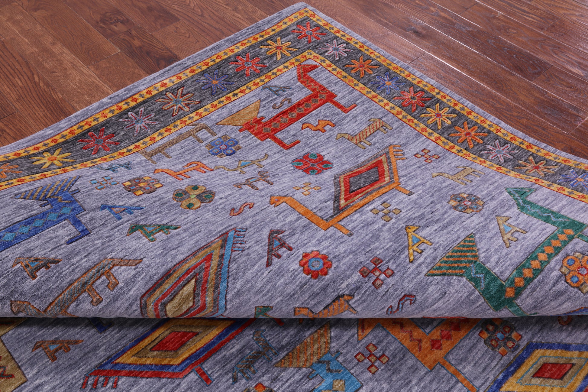 Grey Persian Fine Serapi Hand Knotted Wool Rug - 8' 11" X 11' 6" - Golden Nile