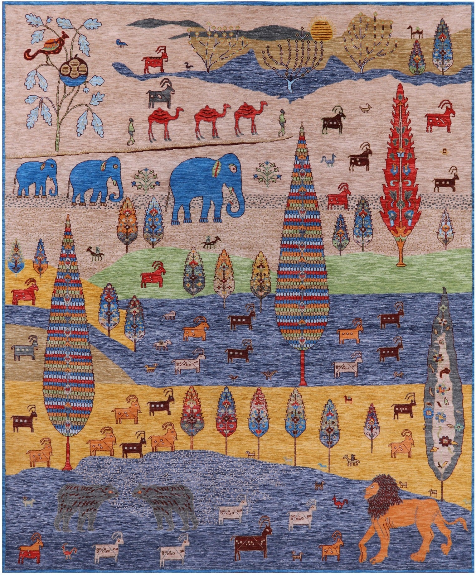 Tribal Persian Gabbeh Hand Knotted Wool Rug - 9' 1" X 11' 7" - Golden Nile