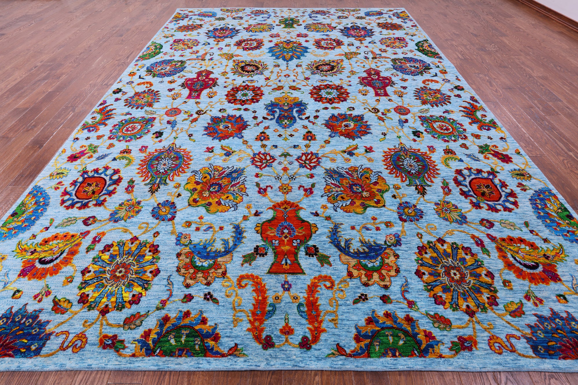 Blue Persian Tabriz Hand Knotted Wool Rug - 10' 0" X 14' 6" - Golden Nile