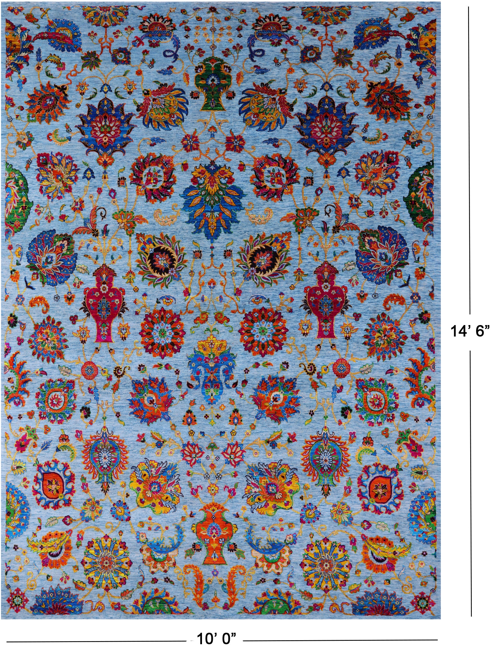 Blue Persian Tabriz Hand Knotted Wool Rug - 10' 0" X 14' 6" - Golden Nile