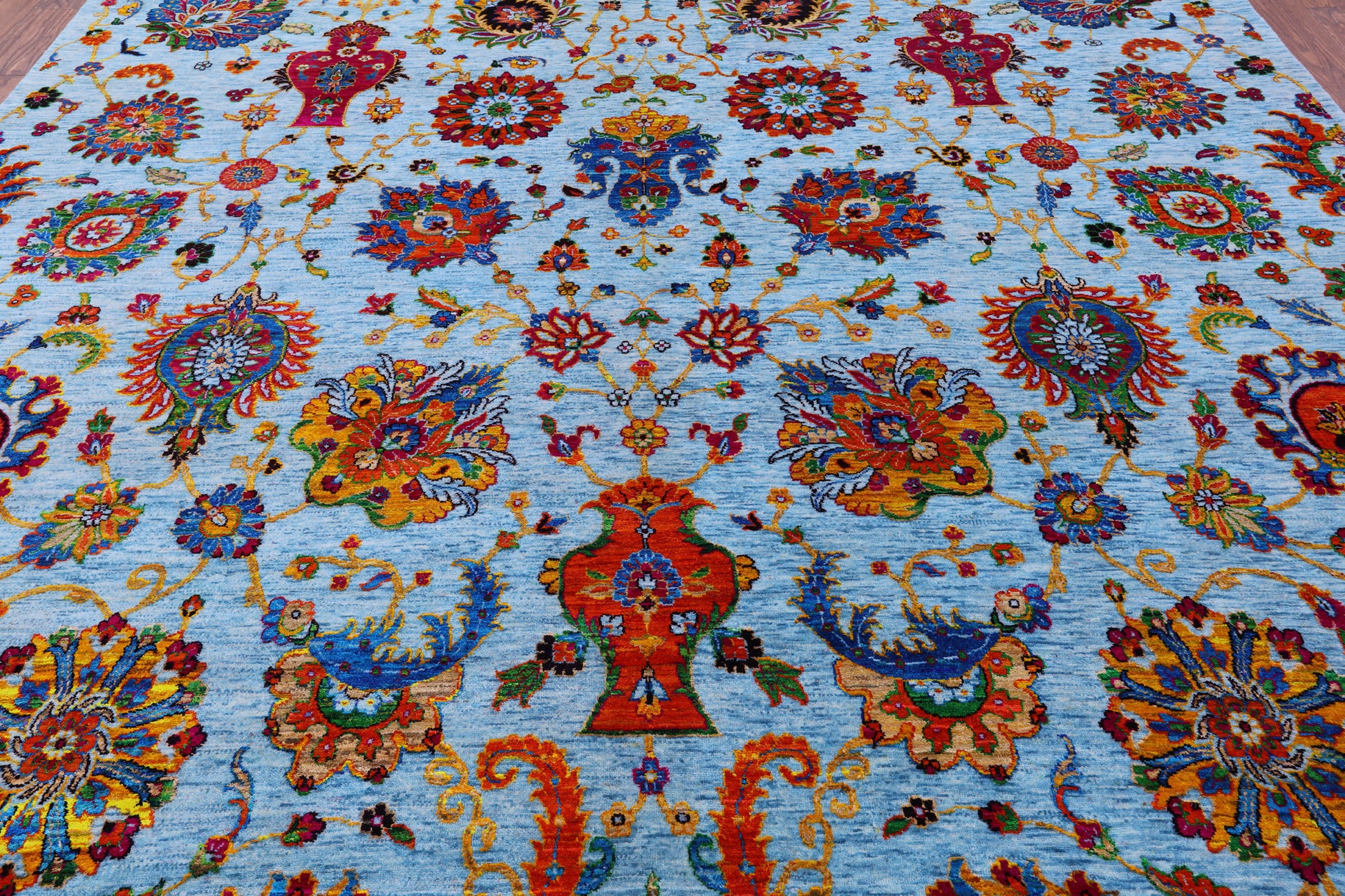 Blue Persian Tabriz Hand Knotted Wool Rug - 10' 0" X 14' 6" - Golden Nile