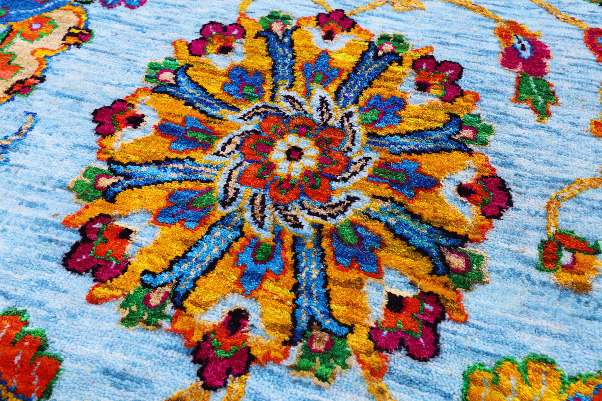 Blue Persian Tabriz Hand Knotted Wool Rug - 10' 0" X 14' 6" - Golden Nile