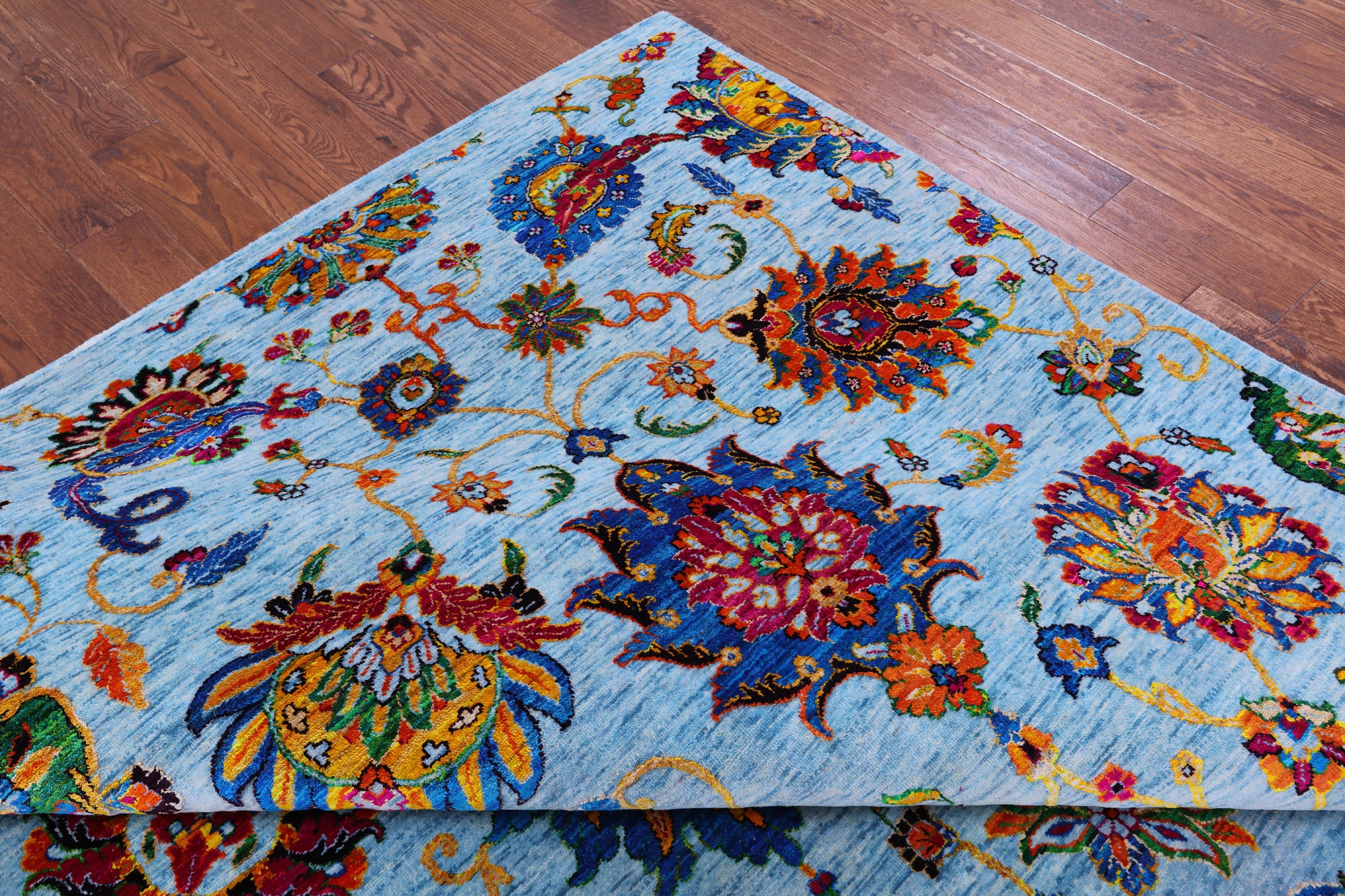 Blue Persian Tabriz Hand Knotted Wool Rug - 10' 0" X 14' 6" - Golden Nile