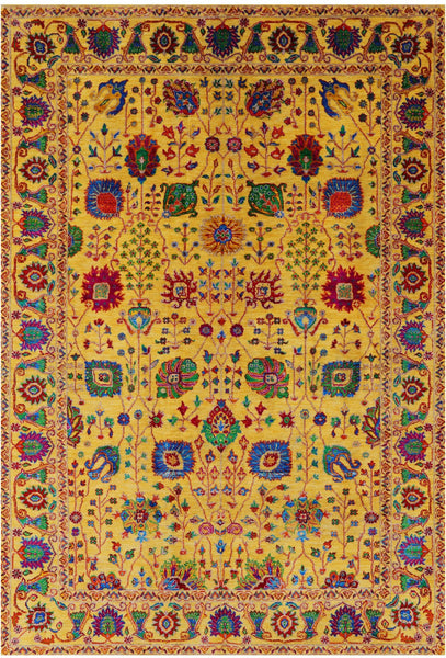 Gold Persian Tabriz Hand Knotted Wool & Silk Rug - 6' 2" X 9' 1" - Golden Nile