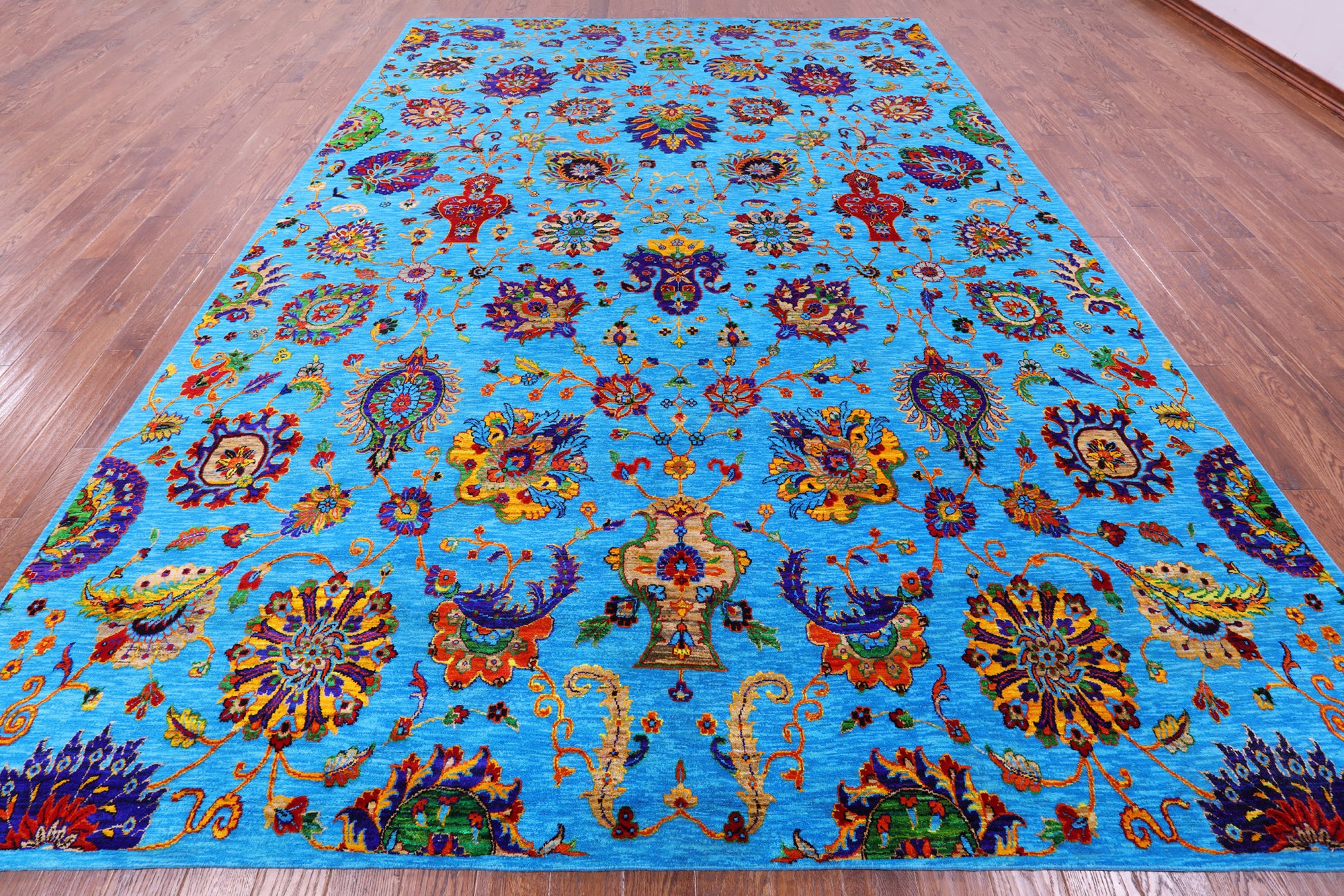 Blue Persian Tabriz Handmade Wool & Silk Rug - 10' 1" X 14' 2" - Golden Nile
