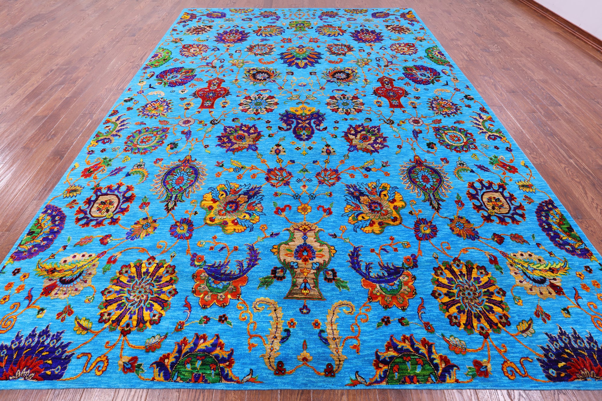Blue Persian Tabriz Handmade Wool & Silk Rug - 10' 1" X 14' 2" - Golden Nile