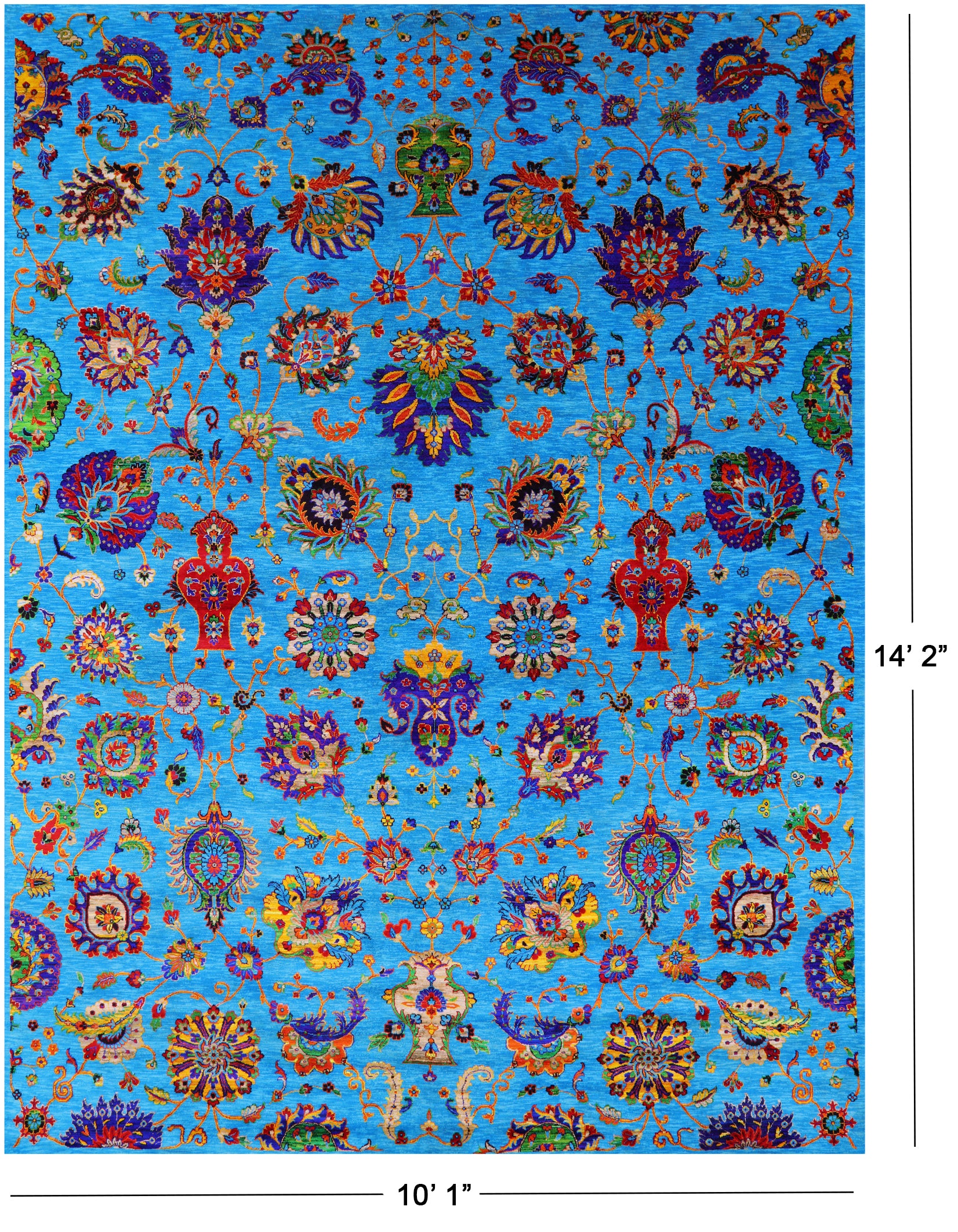 Blue Persian Tabriz Handmade Wool & Silk Rug - 10' 1" X 14' 2" - Golden Nile