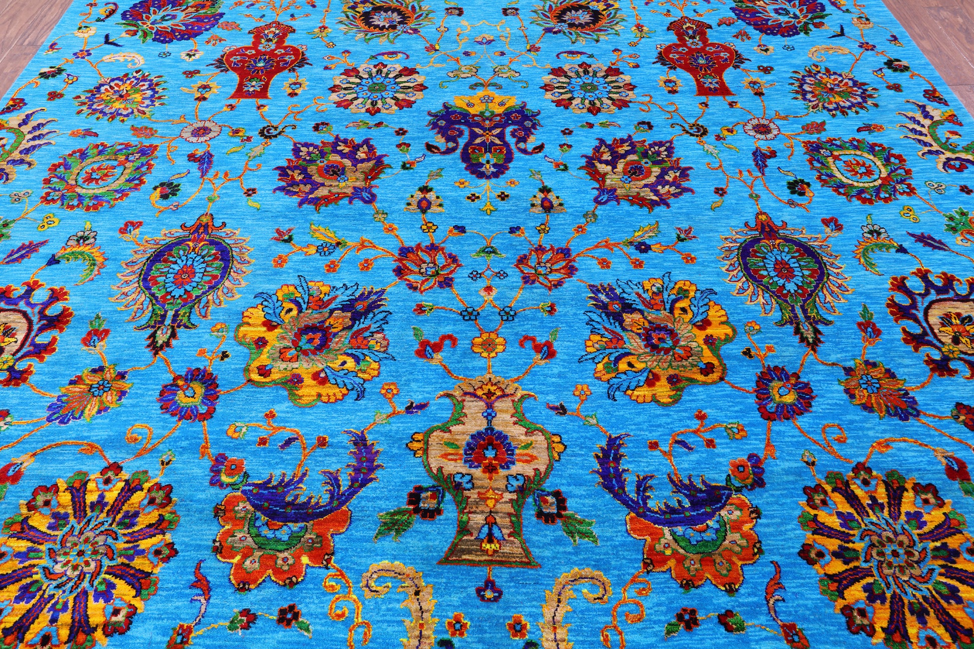 Blue Persian Tabriz Handmade Wool & Silk Rug - 10' 1" X 14' 2" - Golden Nile