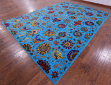 Blue Persian Tabriz Handmade Wool & Silk Rug - 10' 1" X 14' 2" - Golden Nile
