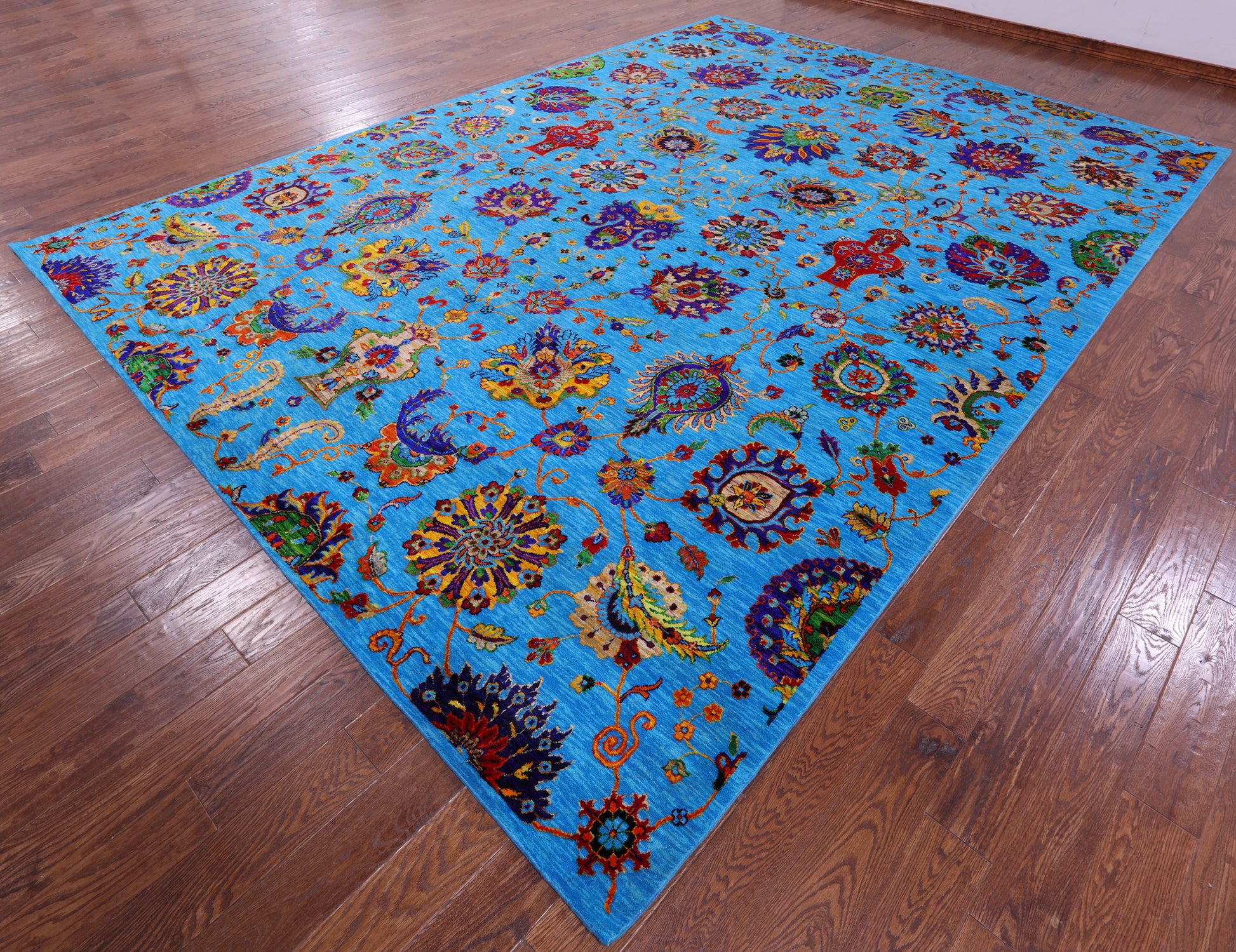 Blue Persian Tabriz Handmade Wool & Silk Rug - 10' 1" X 14' 2" - Golden Nile