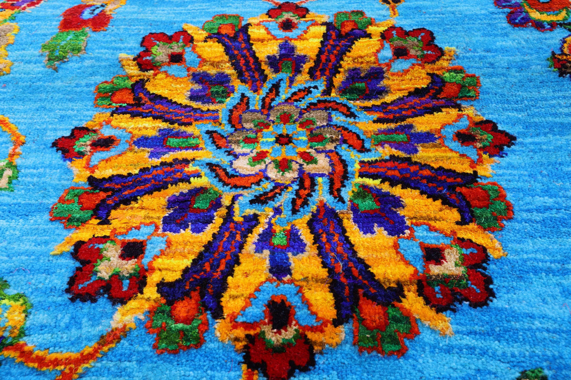 Blue Persian Tabriz Handmade Wool & Silk Rug - 10' 1" X 14' 2" - Golden Nile