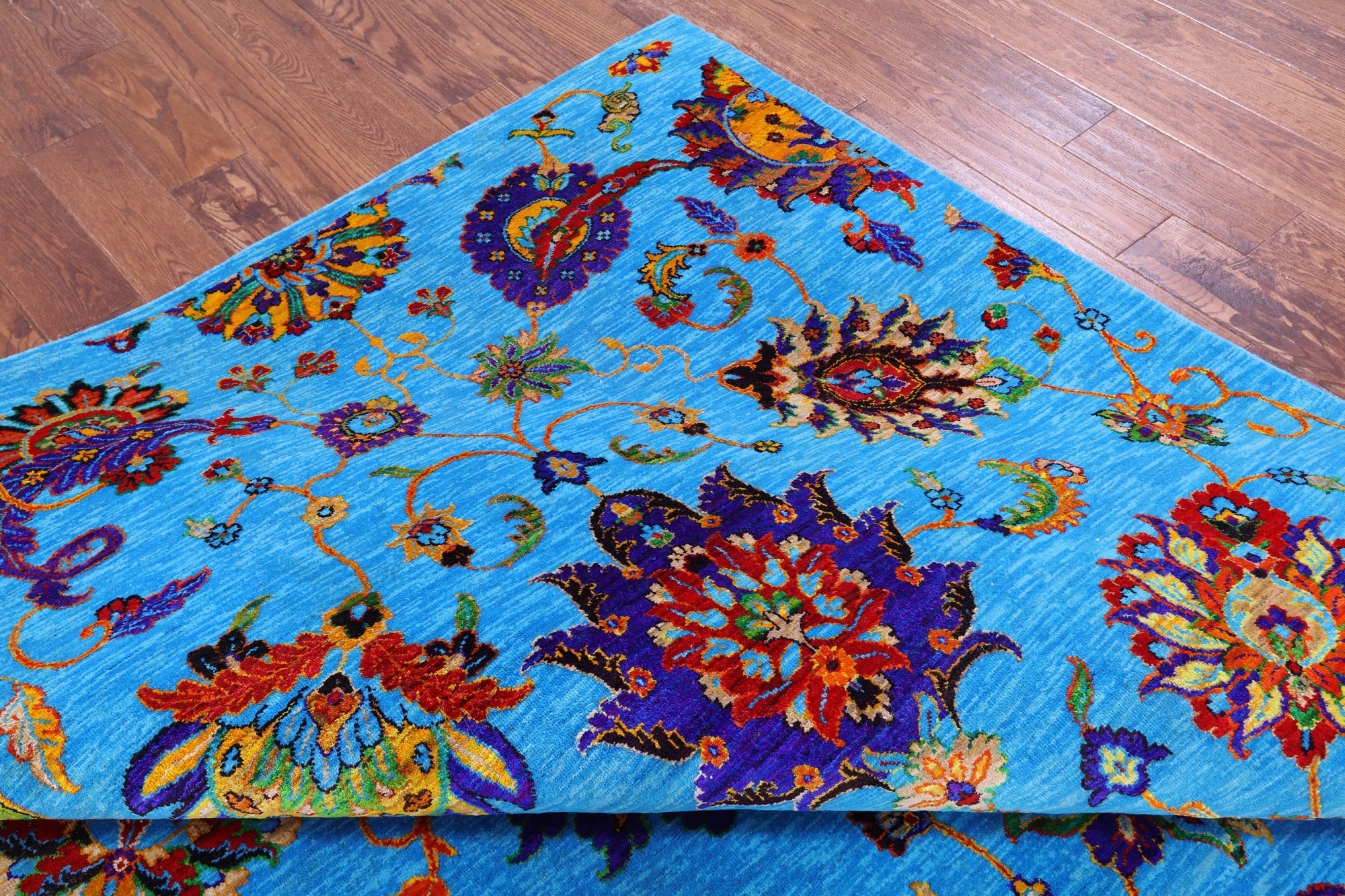 Blue Persian Tabriz Handmade Wool & Silk Rug - 10' 1" X 14' 2" - Golden Nile