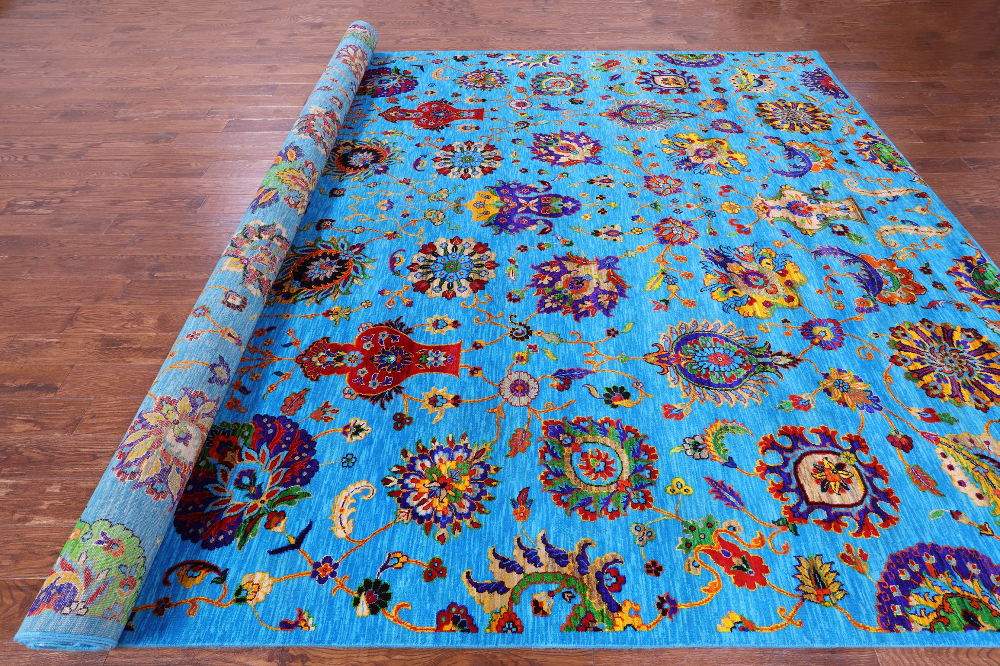 Blue Persian Tabriz Handmade Wool & Silk Rug - 10' 1" X 14' 2" - Golden Nile