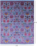 Blue Persian Tabriz Hand Knotted Wool & Silk Rug - 8' 0" X 10' 3" - Golden Nile