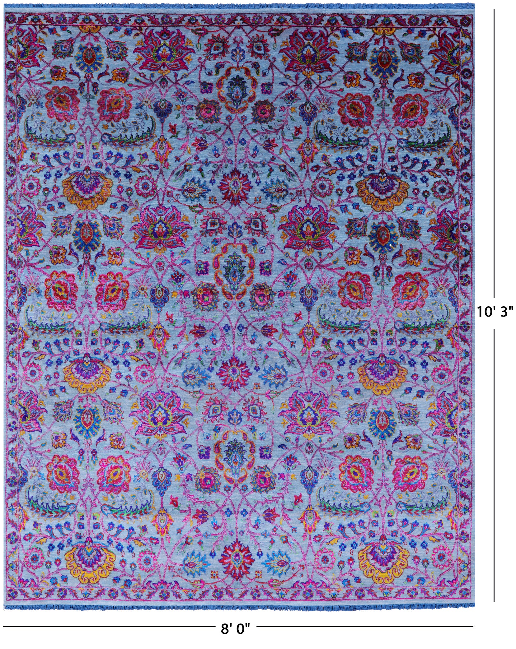 Blue Persian Tabriz Hand Knotted Wool & Silk Rug - 8' 0" X 10' 3" - Golden Nile