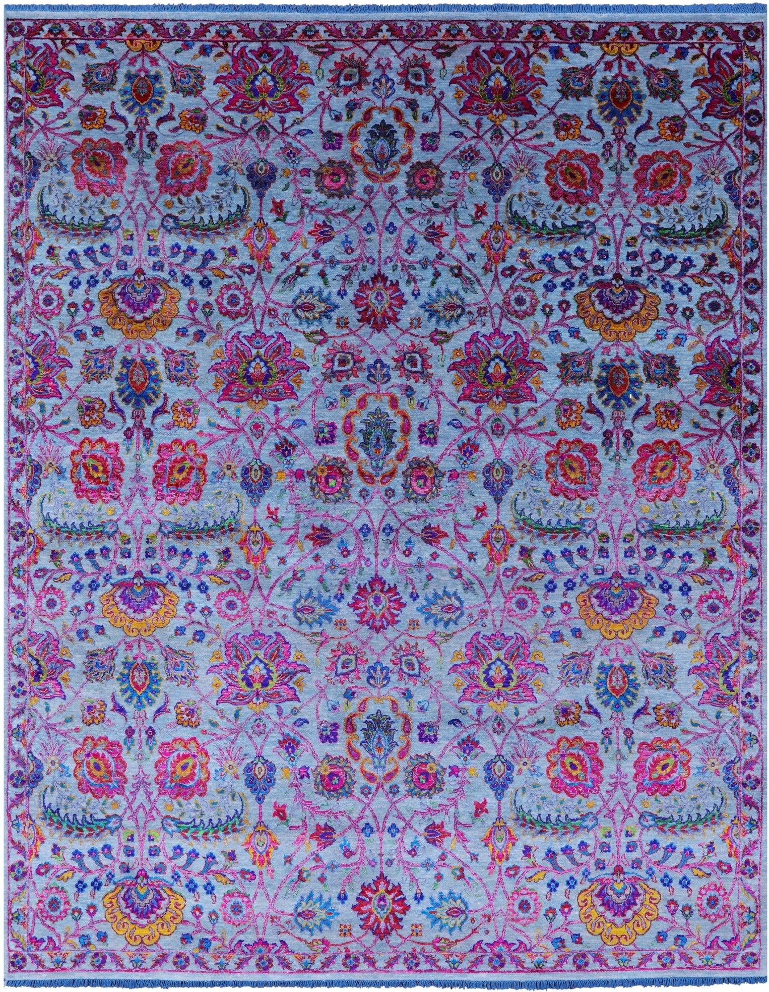 Blue Persian Tabriz Hand Knotted Wool & Silk Rug - 8' 0" X 10' 3" - Golden Nile