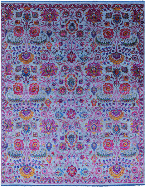 Blue Persian Tabriz Hand Knotted Wool & Silk Rug - 8' 0" X 10' 3" - Golden Nile