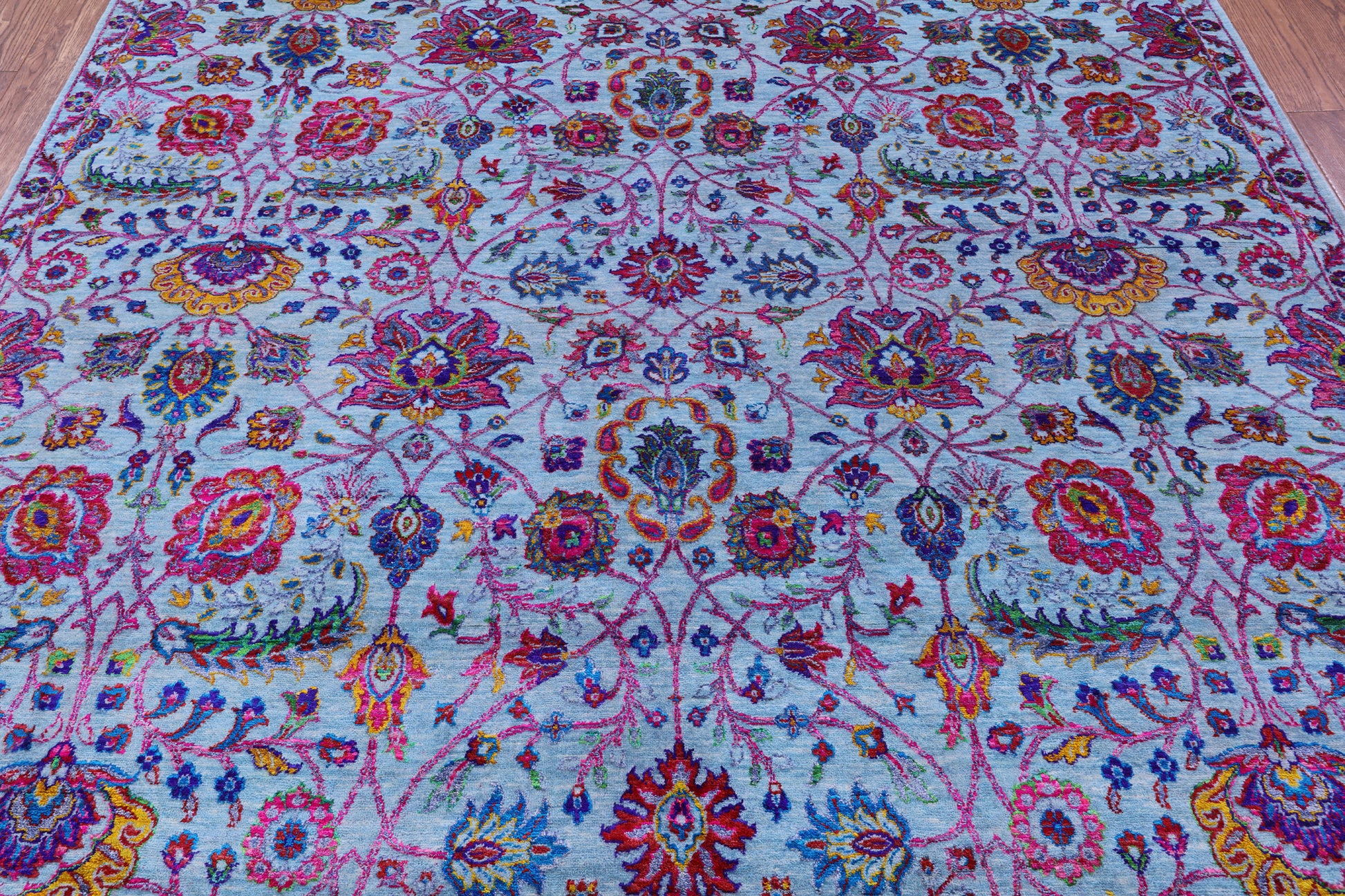 Blue Persian Tabriz Hand Knotted Wool & Silk Rug - 8' 0" X 10' 3" - Golden Nile