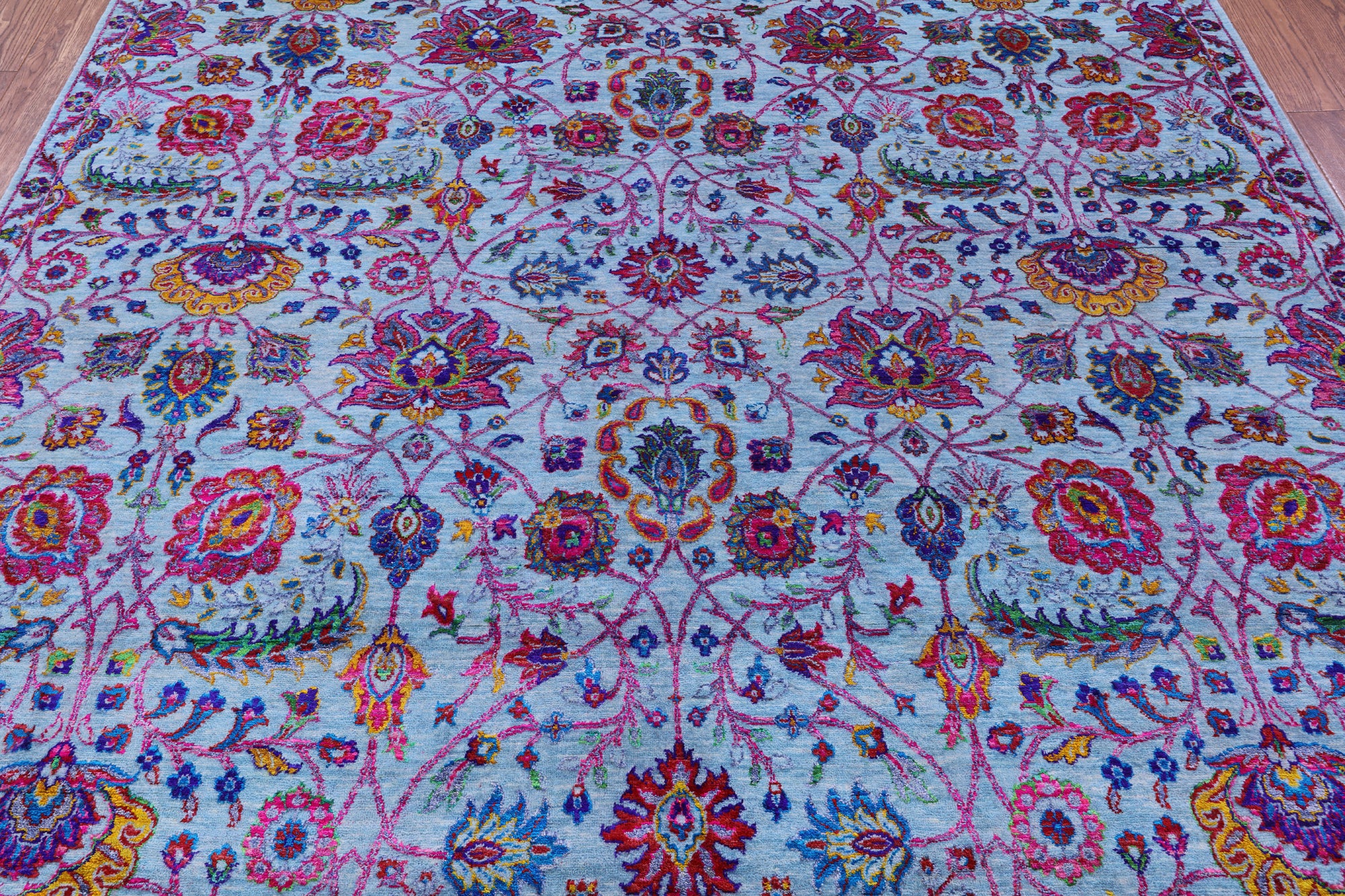 Blue Persian Tabriz Hand Knotted Wool & Silk Rug - 8' 0" X 10' 3" - Golden Nile