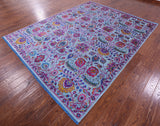 Blue Persian Tabriz Hand Knotted Wool & Silk Rug - 8' 0" X 10' 3" - Golden Nile