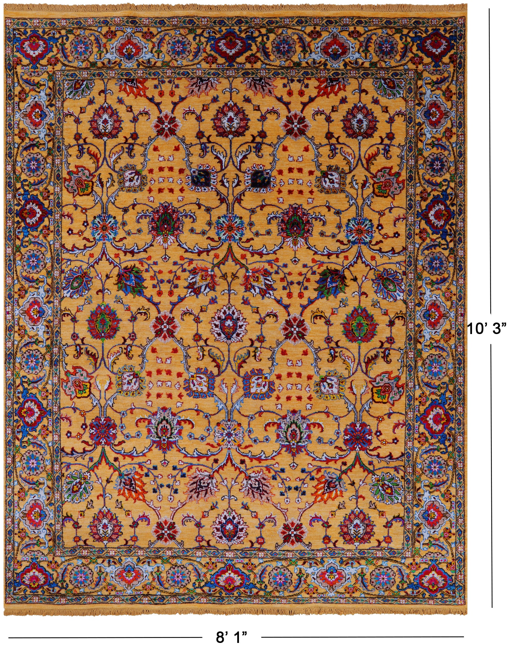Gold Persian Tabriz Handmade Wool & Silk Rug - 8' 1" X 10' 3" - Golden Nile