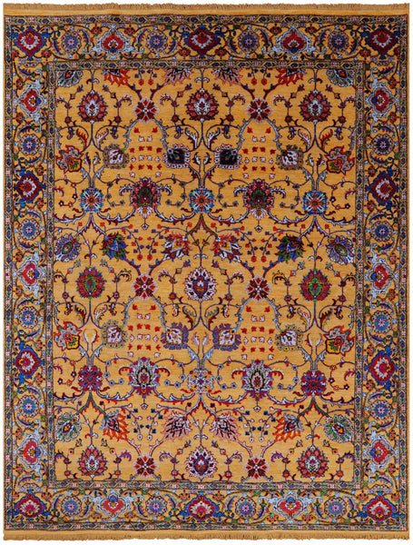 Gold Persian Tabriz Handmade Wool & Silk Rug - 8' 1" X 10' 3" - Golden Nile