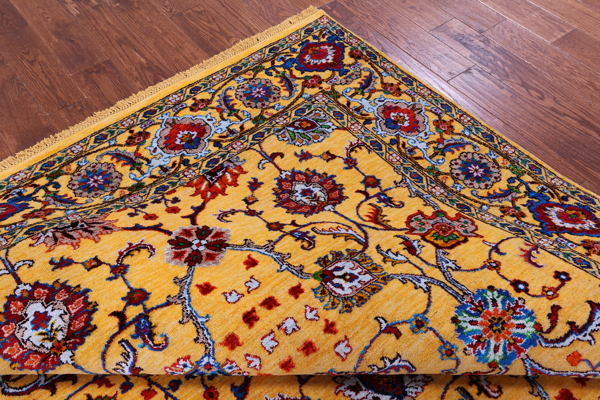 Gold Persian Tabriz Handmade Wool & Silk Rug - 8' 1" X 10' 3" - Golden Nile