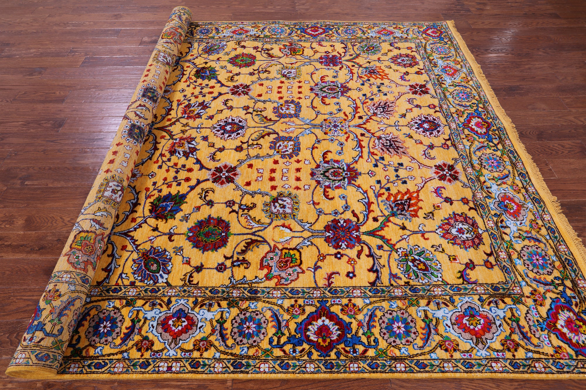Gold Persian Tabriz Handmade Wool & Silk Rug - 8' 1" X 10' 3" - Golden Nile