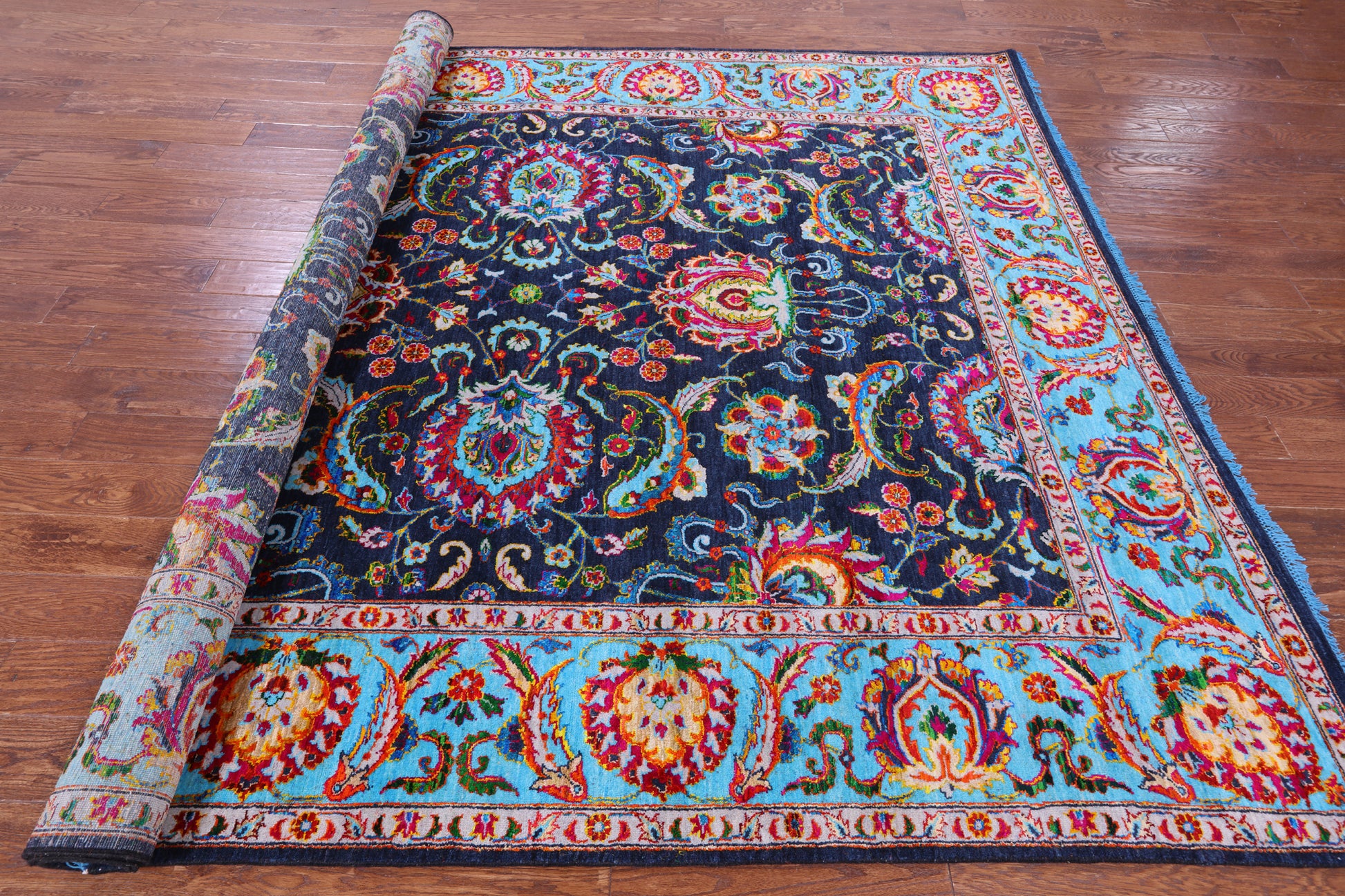 Blue Persian Tabriz Handmade Wool & Silk Rug - 8' 3" X 10' 4" - Golden Nile