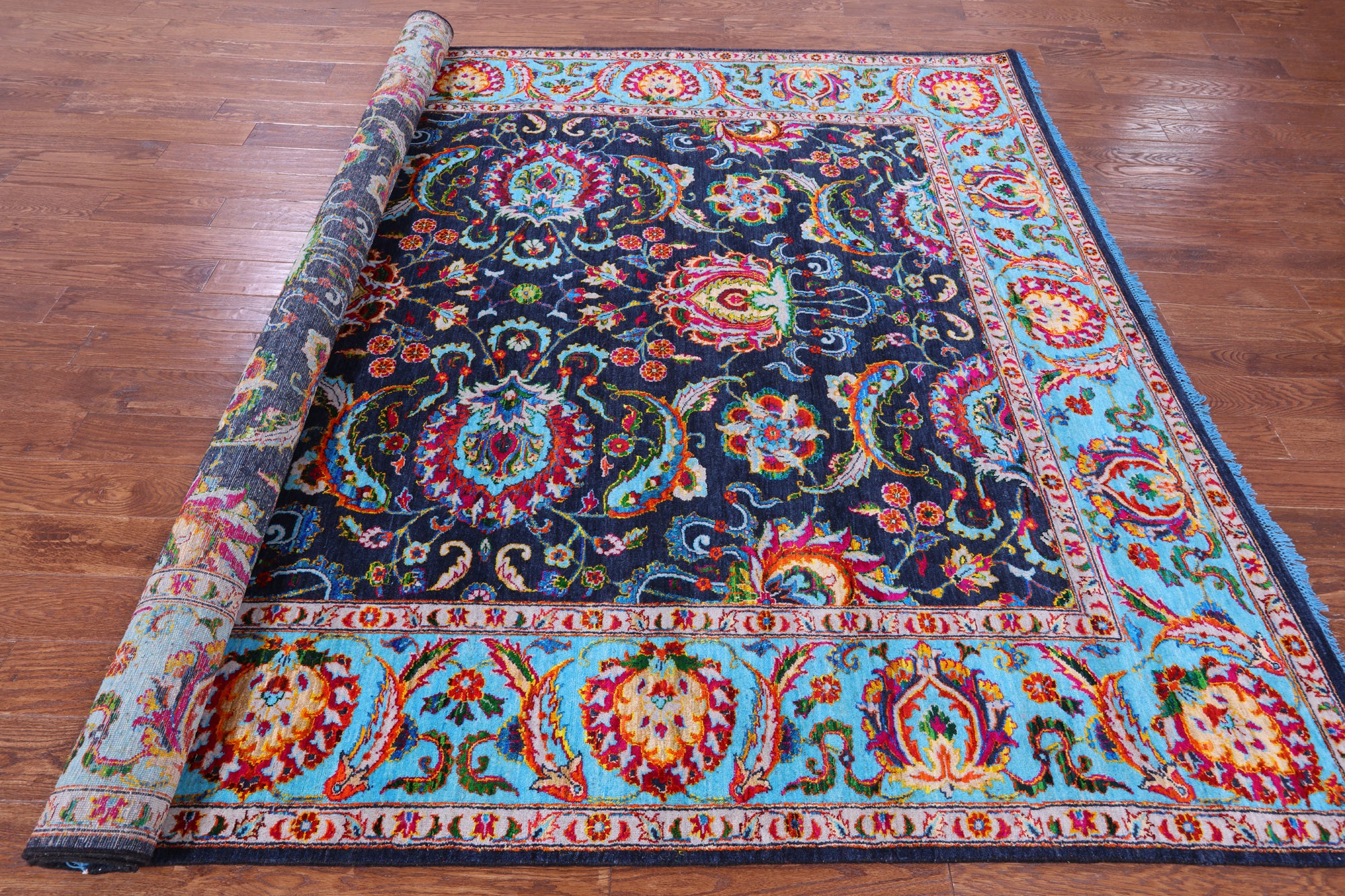 Blue Persian Tabriz Handmade Wool & Silk Rug - 8' 3" X 10' 4" - Golden Nile