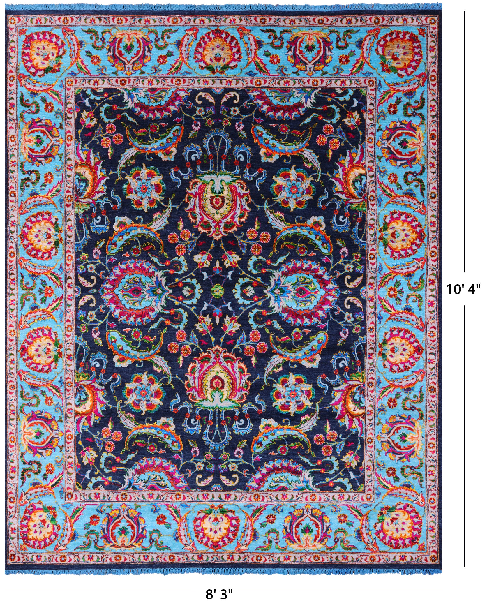 Blue Persian Tabriz Handmade Wool & Silk Rug - 8' 3" X 10' 4" - Golden Nile