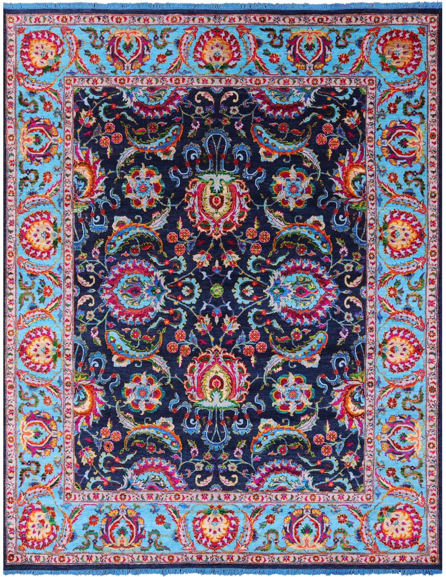 Blue Persian Tabriz Handmade Wool & Silk Rug - 8' 3" X 10' 4" - Golden Nile