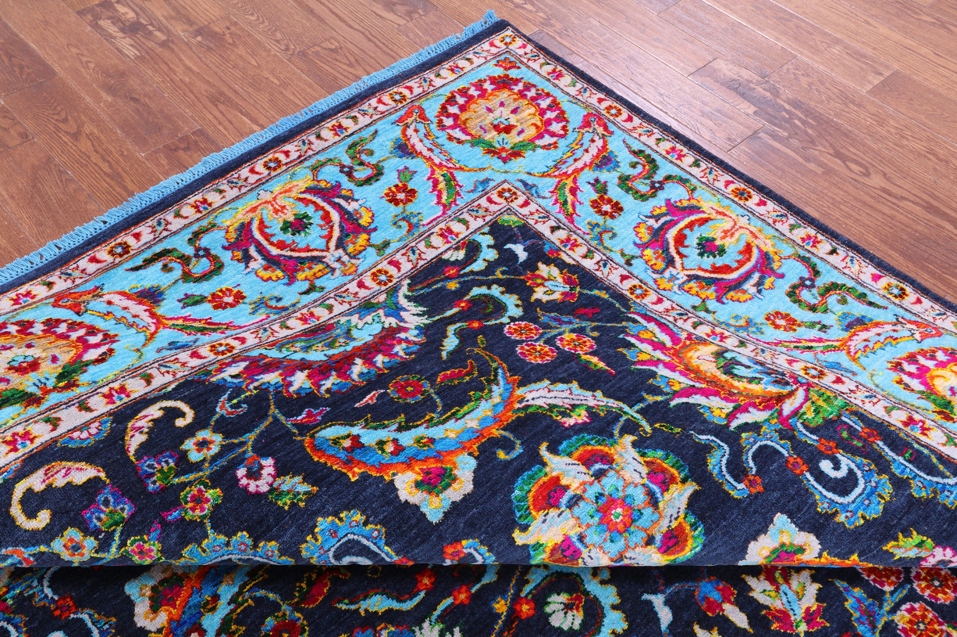 Blue Persian Tabriz Handmade Wool & Silk Rug - 8' 3" X 10' 4" - Golden Nile