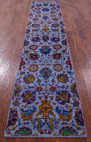Blue Persian Tabriz Hand Knotted Wool & Silk Runner Rug - 2' 6" X 12' 3" - Golden Nile