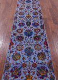 Blue Persian Tabriz Hand Knotted Wool & Silk Runner Rug - 2' 6" X 12' 3" - Golden Nile