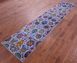 Blue Persian Tabriz Hand Knotted Wool & Silk Runner Rug - 2' 6" X 12' 3" - Golden Nile