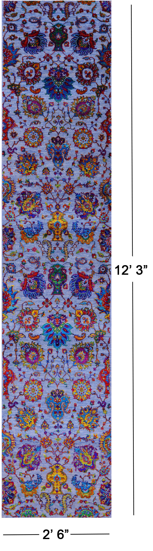 Blue Persian Tabriz Hand Knotted Wool & Silk Runner Rug - 2' 6" X 12' 3" - Golden Nile