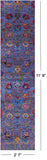 Blue Persian Tabriz Hand Knotted Wool & Silk Runner Rug - 2' 7" X 11' 9" - Golden Nile
