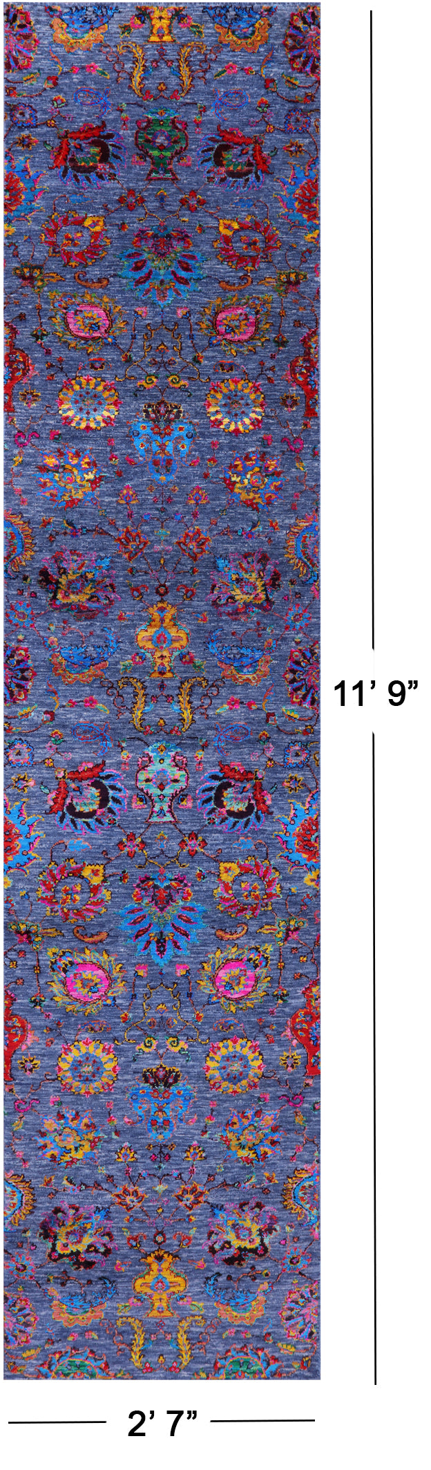 Blue Persian Tabriz Hand Knotted Wool & Silk Runner Rug - 2' 7" X 11' 9" - Golden Nile