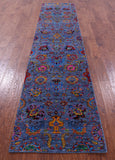 Blue Persian Tabriz Hand Knotted Wool & Silk Runner Rug - 2' 7" X 11' 9" - Golden Nile