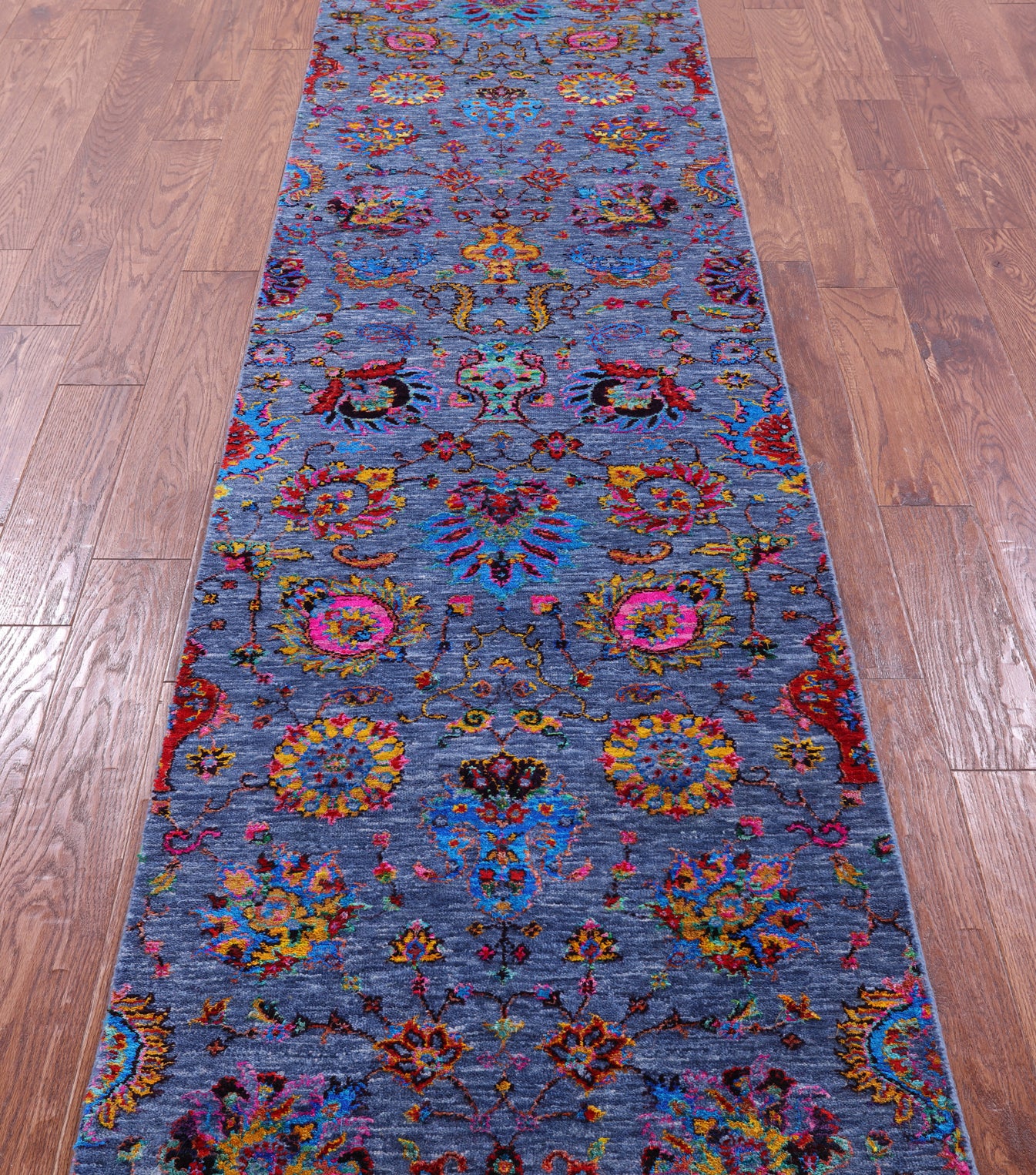 Blue Persian Tabriz Hand Knotted Wool & Silk Runner Rug - 2' 7" X 11' 9" - Golden Nile