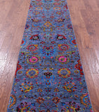 Blue Persian Tabriz Hand Knotted Wool & Silk Runner Rug - 2' 7" X 11' 9" - Golden Nile