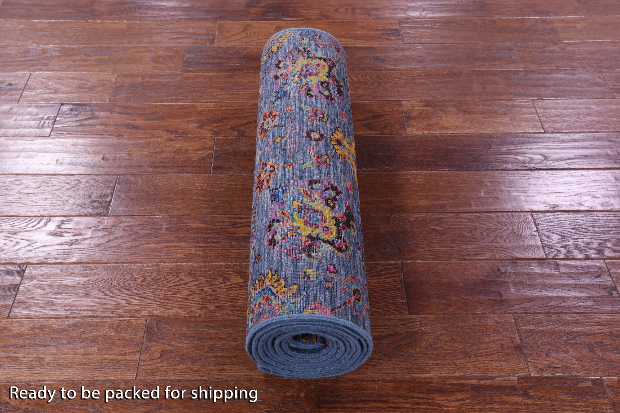 Blue Persian Tabriz Hand Knotted Wool & Silk Runner Rug - 2' 7" X 11' 9" - Golden Nile