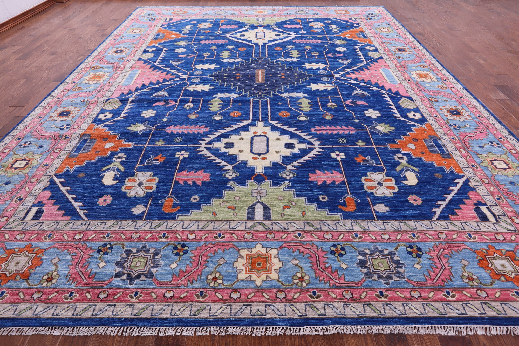Blue Kazak Handmade Wool Rug - 12' 2" X 15' 3" - Golden Nile