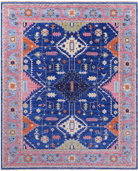 Blue Kazak Handmade Wool Rug - 12' 2" X 15' 3" - Golden Nile