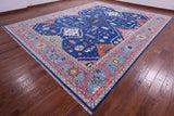 Blue Kazak Handmade Wool Rug - 12' 2" X 15' 3" - Golden Nile